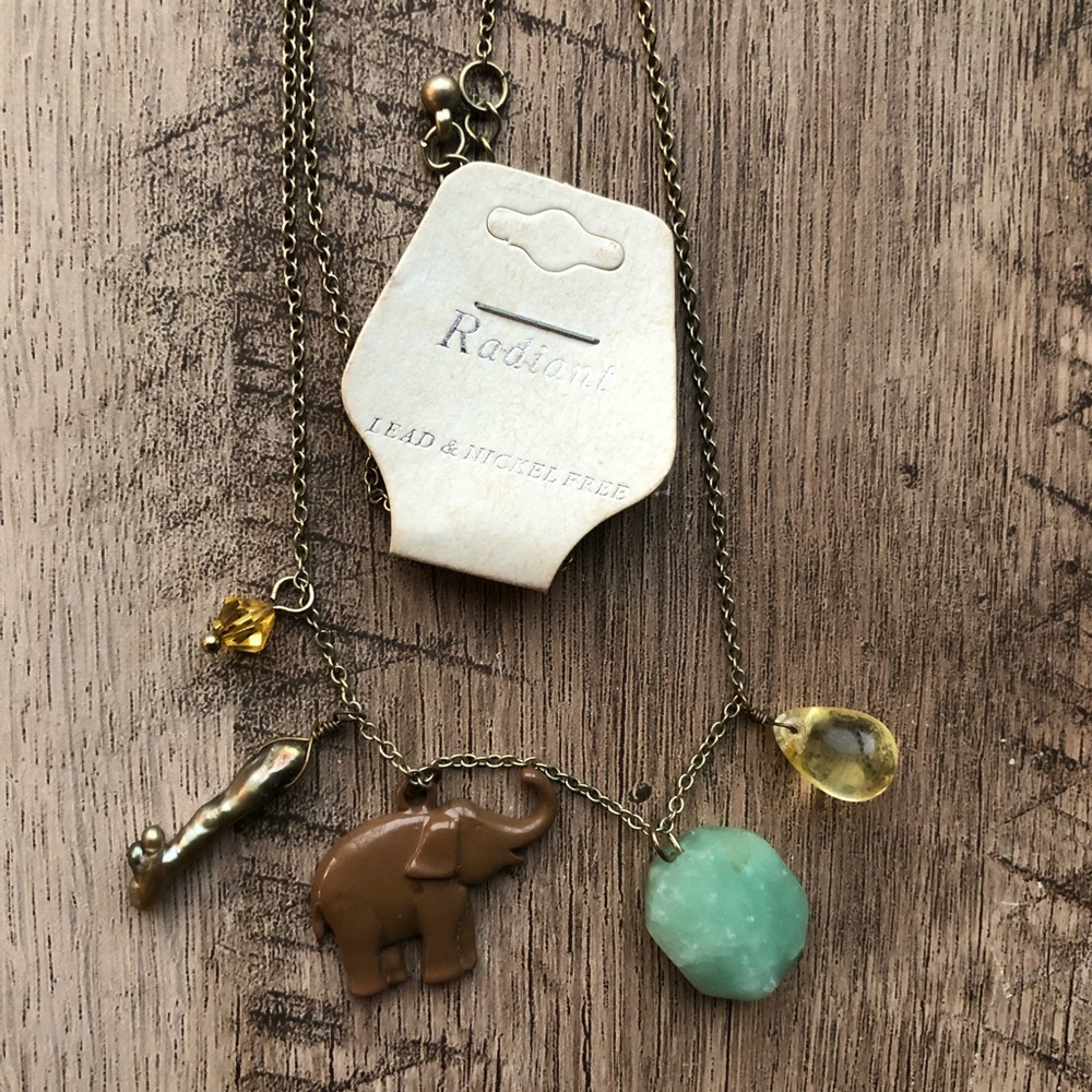 Elephant Crystal Pearl Charm Necklace, Boho Charm, Tarot, Good Luck Charms